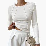 Zelda | Women's White Long Sleeve Crop Top