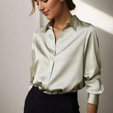 April | Women's Long Sleeve Button Down Satin Blouse