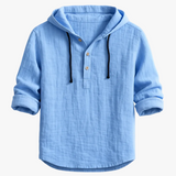 Brantley | Men's Light Blue Linen Look Hoodie Shirt