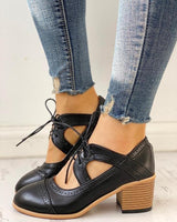 Anna | Women's Heeled Lace Up T-Strap Shoes