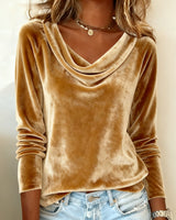 Helen | Women's Velvet Top with Draped Neckline