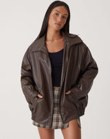 Candace | Women's Oversized Leather Bomber Jacket
