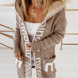 Addison | Women's Letter Print Hooded Cardigan