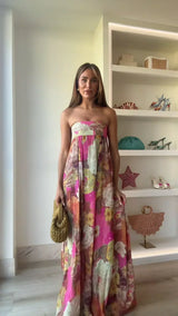 Renee | Women's Strapless Floral Maxi Wedding Guest Dress