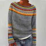 Vanessa | Women's Gray Striped Knit Sweater